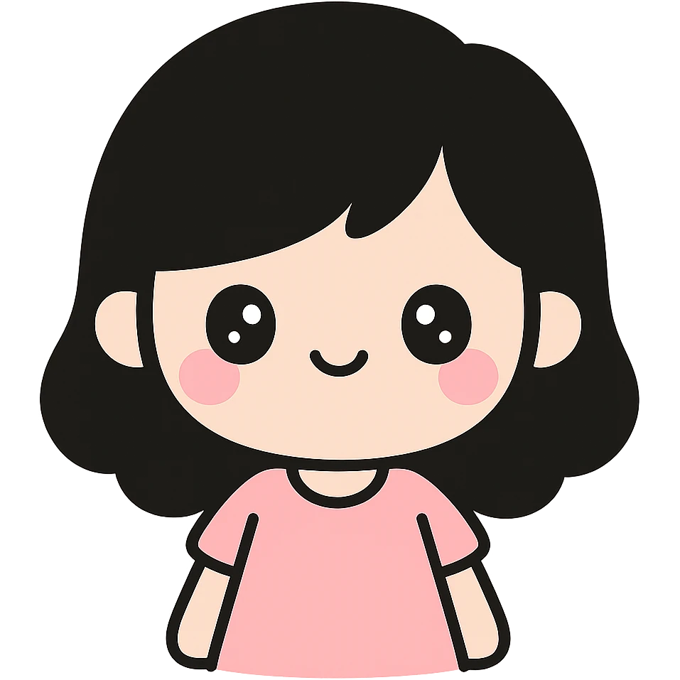 a girl with black hair, kawaii style emoji