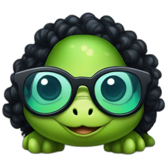 Sexy Turtle with glasses and long black curly hair emoji