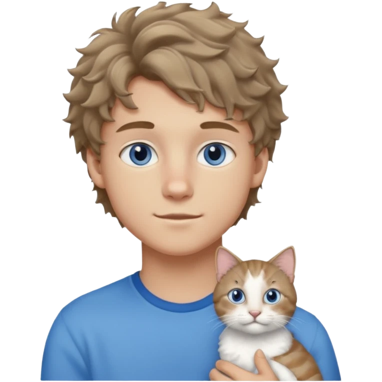 20 year old boy with slightly curly dark blonde hair and blue eyes with cat emoji