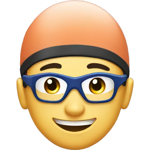 Swimmer in great mood and feeling perfect after the workout. Swimmer is in the swimming pool. He has swimming cap and swimming goggles. His face should show his great mood emoji