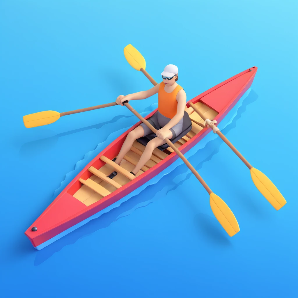 single-person Olympic rowing boat with a professional racing style, including the rower, bird's-eye view, light wavy sea underneath emoji