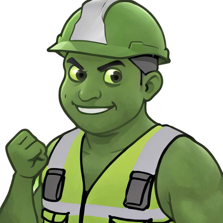 Worker with grey hard hat flexing emoji