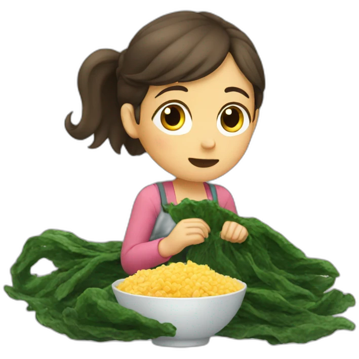 Girl watching tv eating seaweed emoji