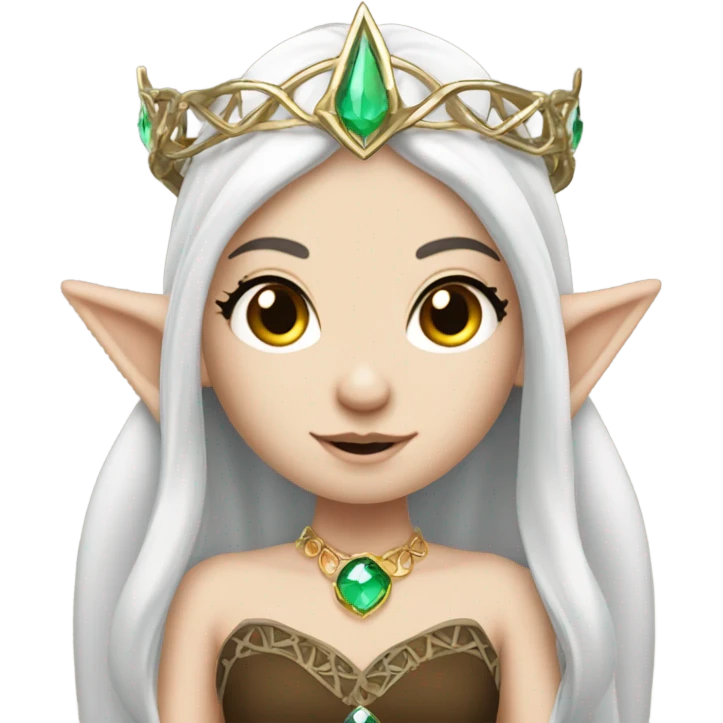 elf princess with pointy ears, white skin, dark brown hair with jewellery,  emoji