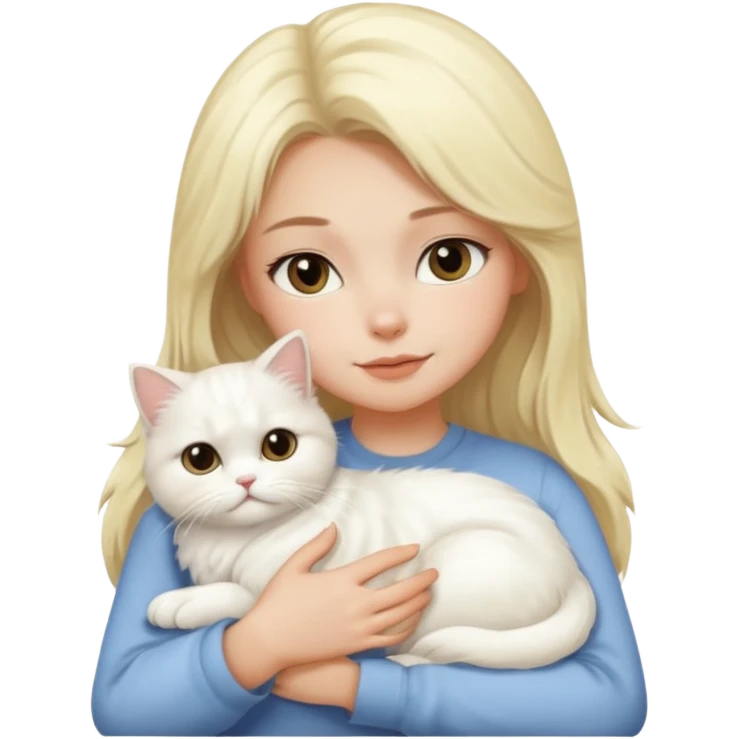 Blonde girl snuggling white Persian cat emoji