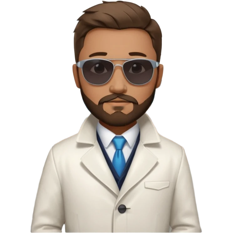White tesla model 3 with one cool physician with dark blond hair, beard and dark sunglasses next to it emoji