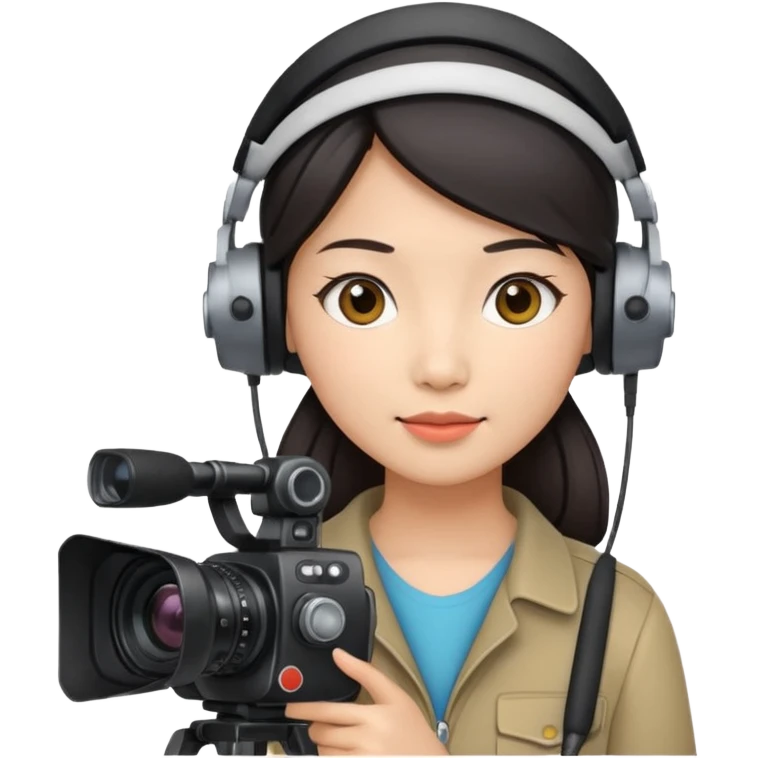 woman cameraman hold a camera, young asian skin emoji