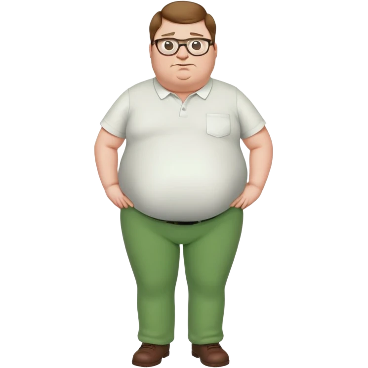 Peter Griffin from Family Guy with a pregnant belly, green pants, white shirt, glasses, and double chin emoji