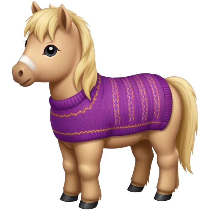 Disney-style, cute Shetland pony wearing a knitted jumper  emoji