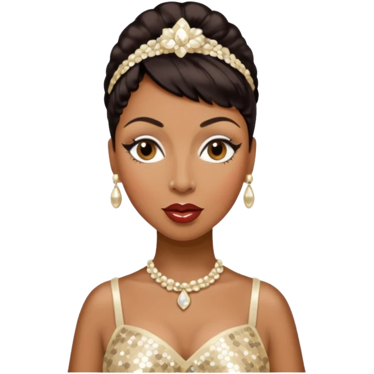 Josephine Baker with dark brown hair, cream sequin outfit emoji