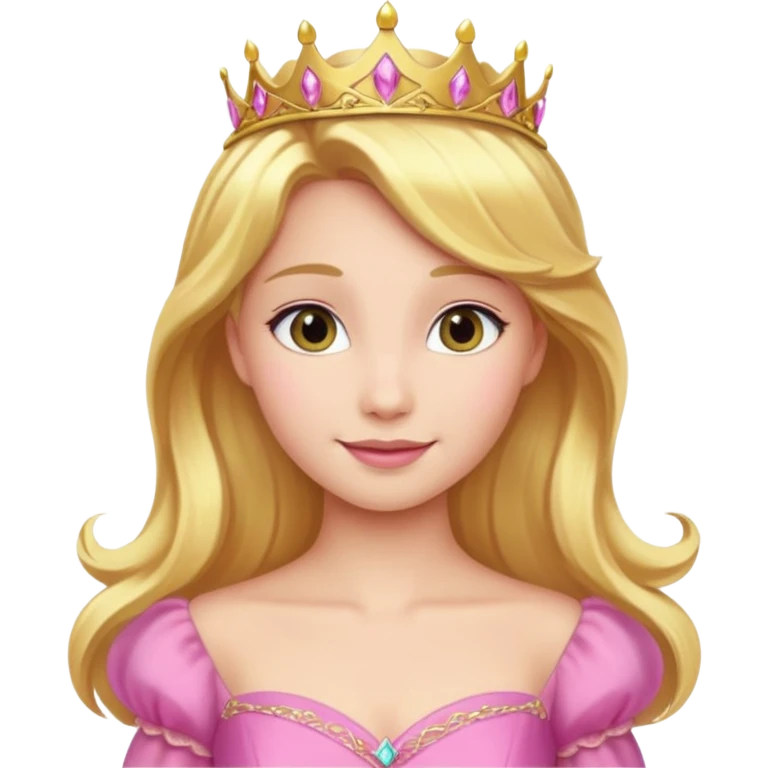 Aurora princess, classic fairytale style, golden hair, pink gown, gentle smile emoji