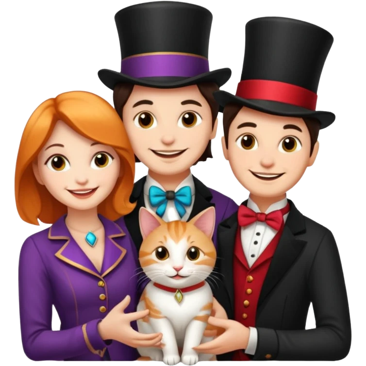 magician couple and their pet cat emoji