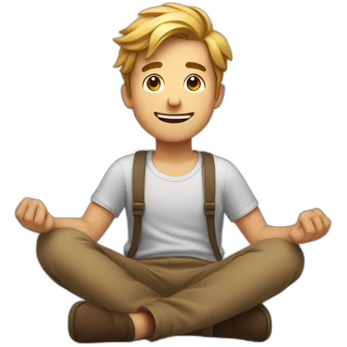 a guy sitting on the floor, who spreads his arms in surprise and smiles a little at the comicality of the situation emoji