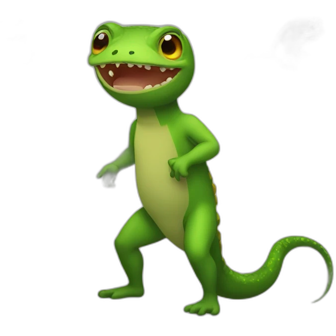 Men turning into a salamander emoji