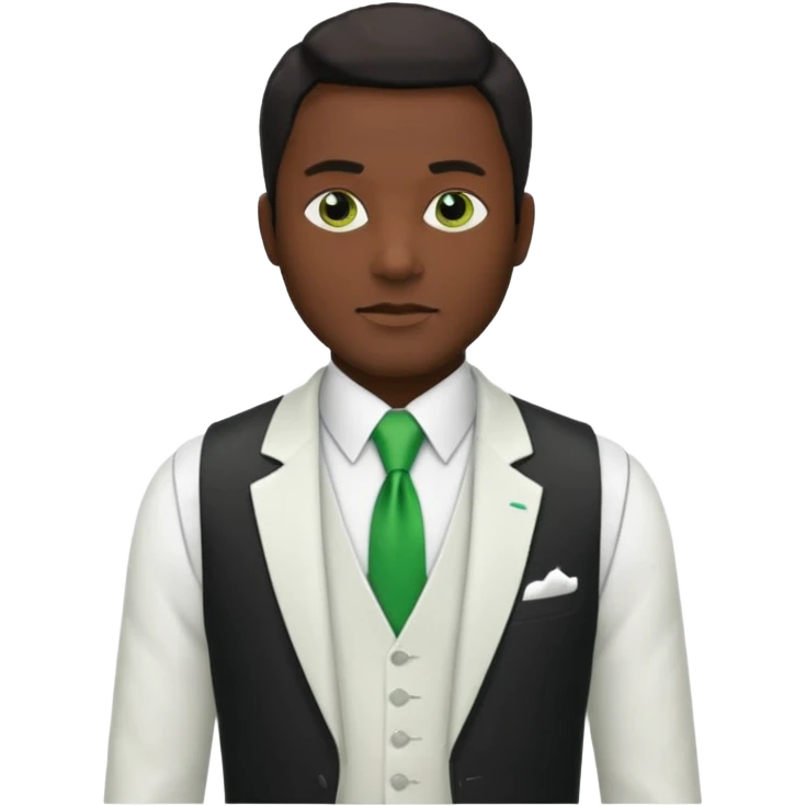 businessman, black skin, white suit vest, green tie emoji