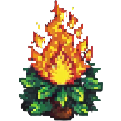 bush with fire flames engulfing it emoji