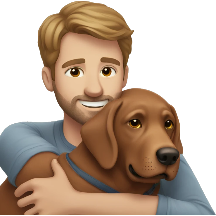 Red Labrador giving brown haired man a hug with no facial hair emoji