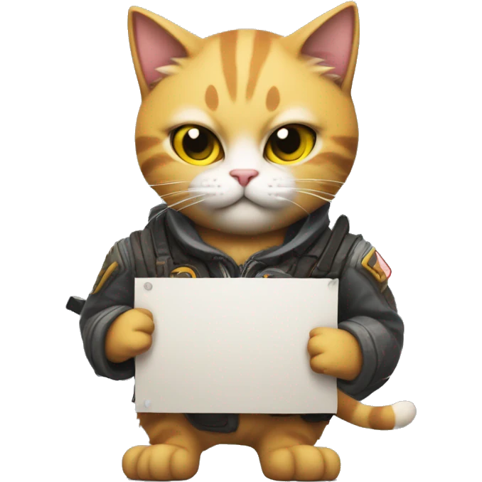 Cat holding a protest sign that says “overwatch sucks” emoji
