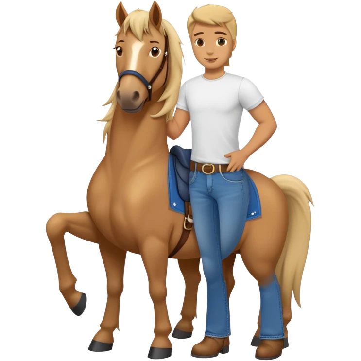 friendly anthropomorphised stallion in jeans and a t-shirt, standard pose emoji