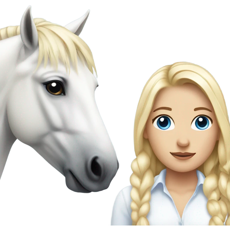 White horse with a thick main next to a girl with blond hair and Blue eyes emoji