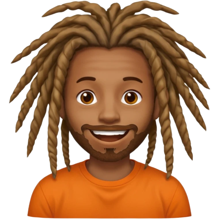 Brownskin man with long dreadlocks orange shirtblunt in mouth emoji
