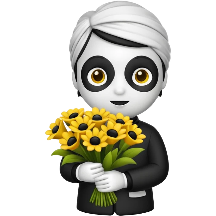 Cute Calimero with a bouquet emoji