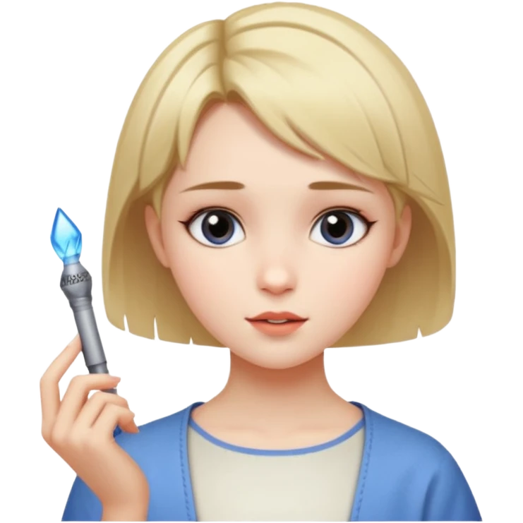 Garota cantarolando, com cabelo curto igual a personagem de crepúsculo "Alice" emoji