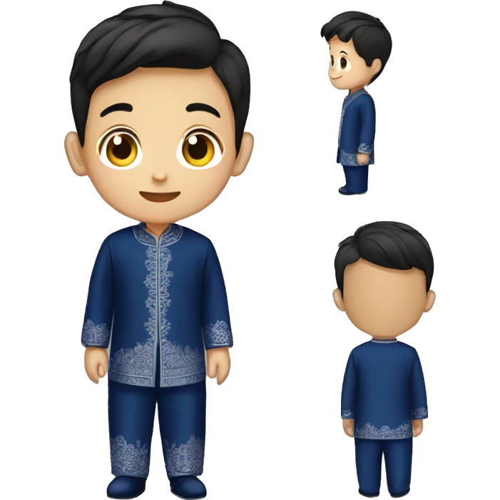 a boy wearing dark blue color of baju melayu and songkok emoji