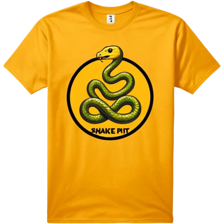 Gold T-shirt reads snakepit skatepark emoji