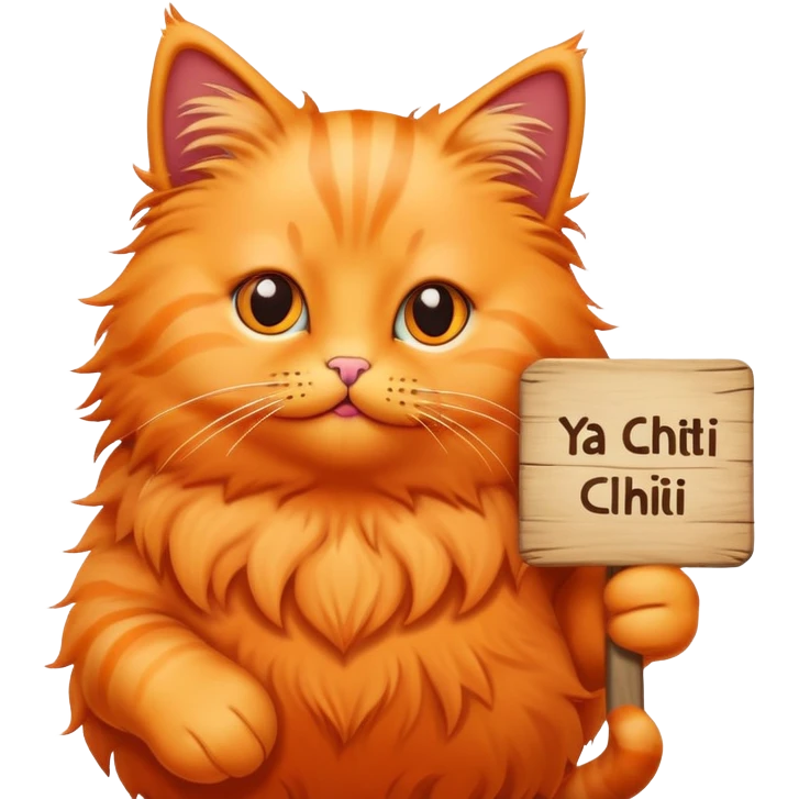 A cat holds a sign with the inscription "Ya chikatilo" emoji