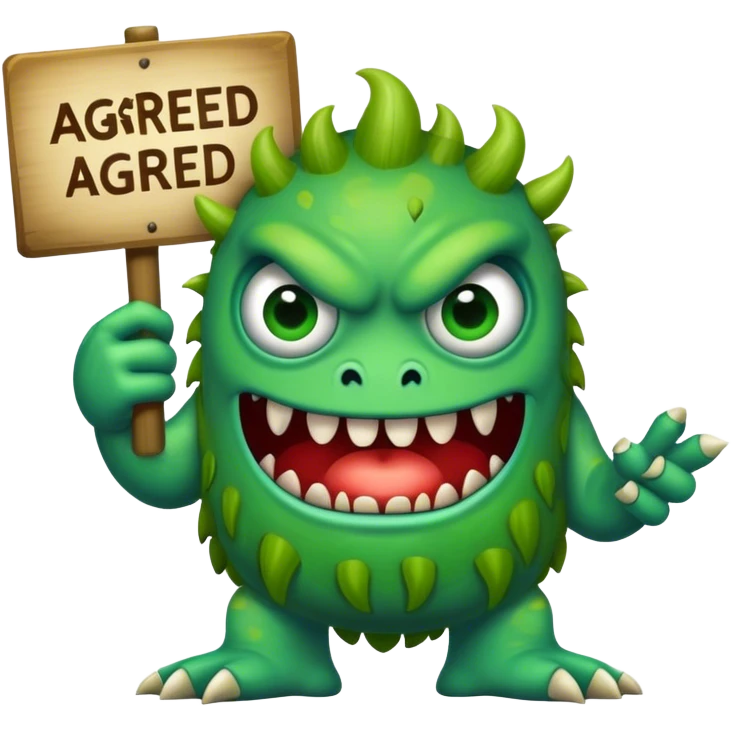 monster holding a sign "agreed" emoji