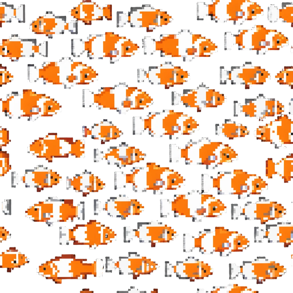 A pixelated clown fish with orange and white pattern emoji