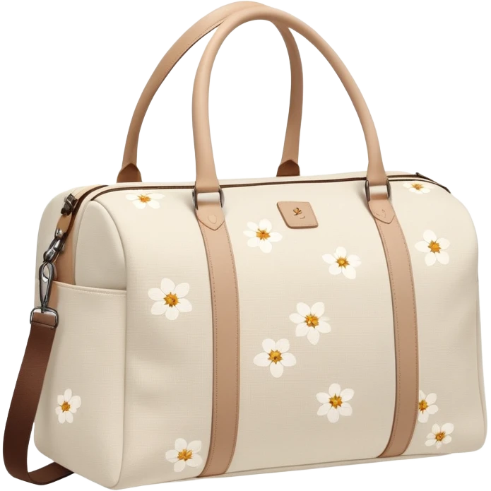 A sports bag with a pale light beige print in a small flower emoji