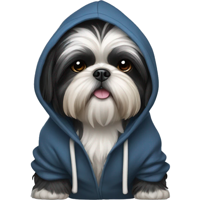 Black shih tzu wearing a hoodie emoji