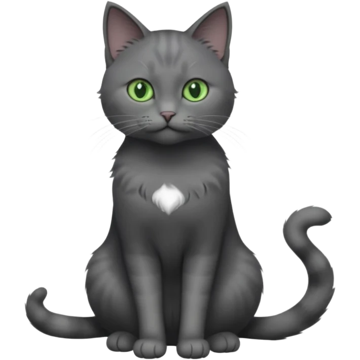 full body view of beautiful female solid dark grey cat with green eyes, grey face, white toes and white patch on chest emoji