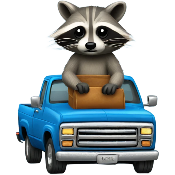 Raccoon steering blue pickup truck old school emoji