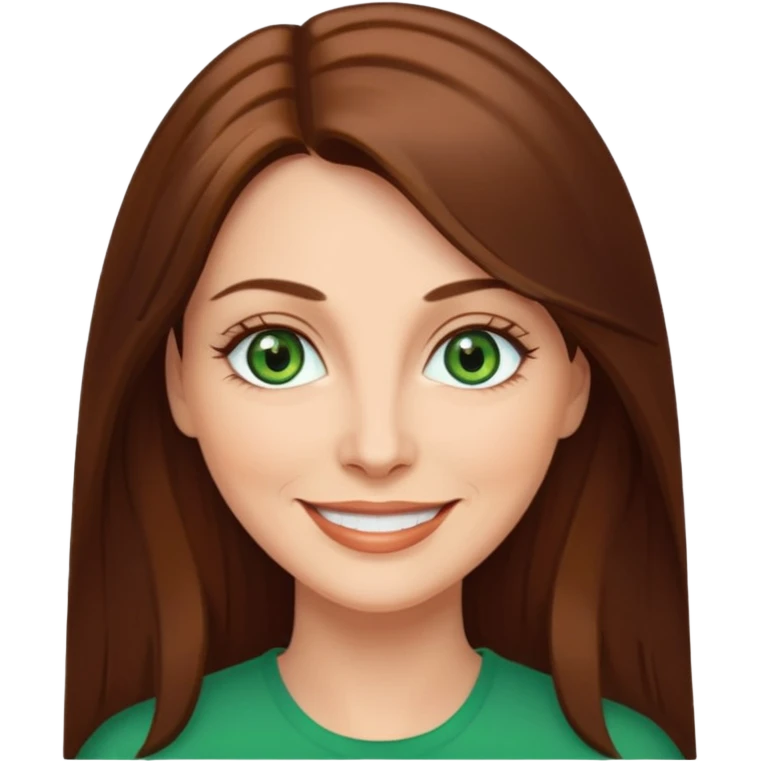 Pretty middle age woman with green eyes and long straight  brown hair  emoji