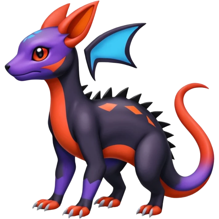 Cute Exotic Colorful Guilmon-Salandit-Umbreon-Fakémon-hybrid-creature (full body)  emoji