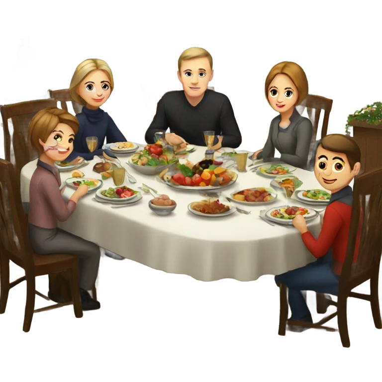 Russian family sitting at the New Year's table emoji