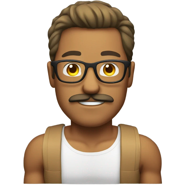 Tan man who is fit , flexing , with glasses and mustache  emoji