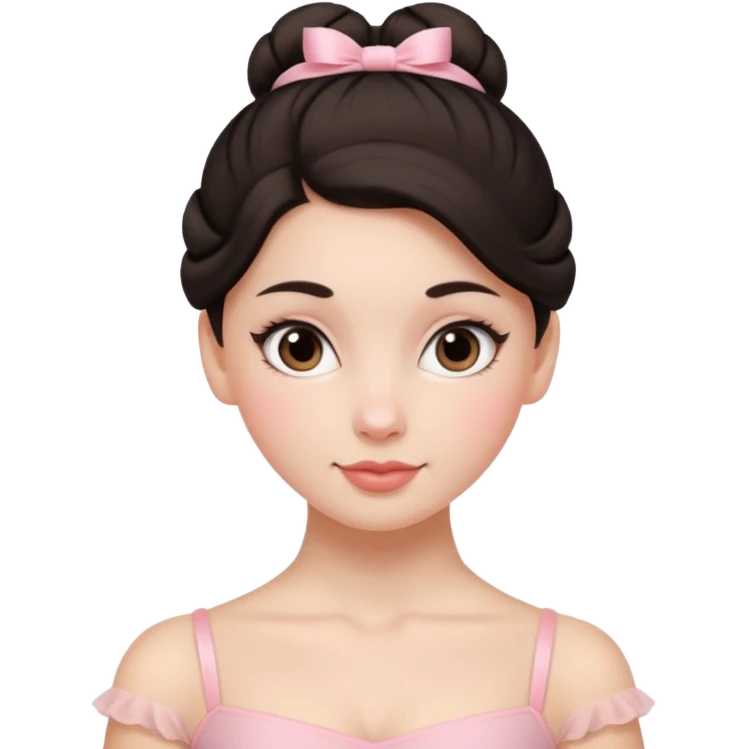 white girl with one ballet bun, dark hair,  emoji