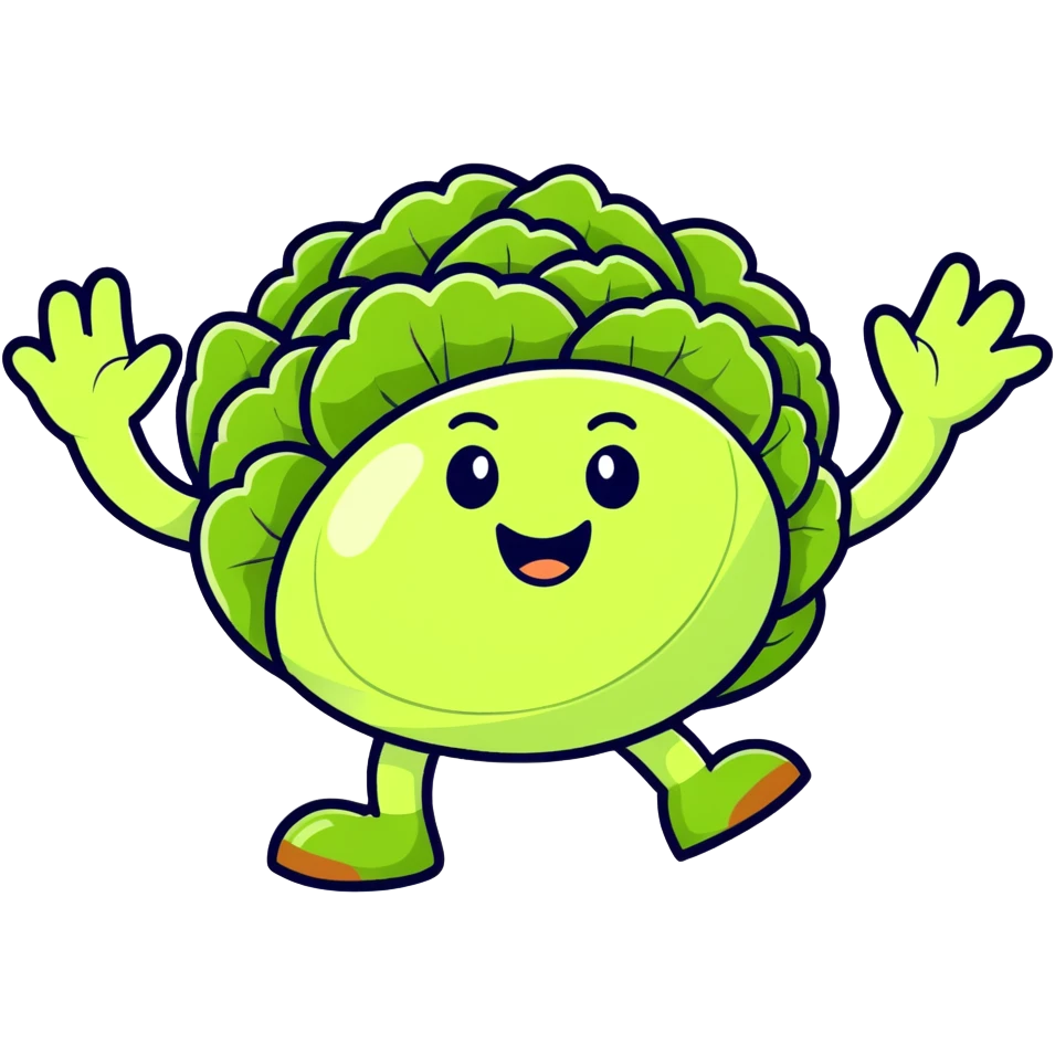 Dancing cabbage with hair emoji