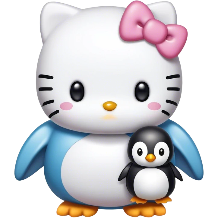 hello kitty holding penguin emoji