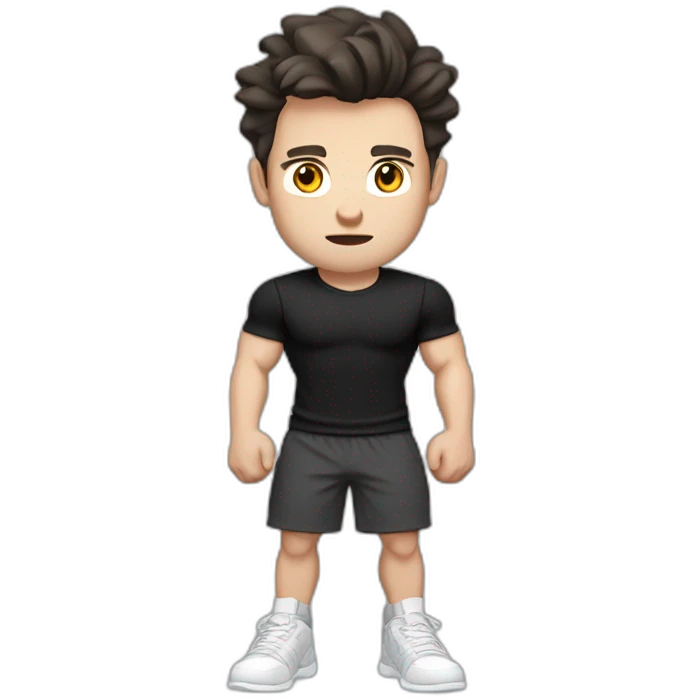 Confused Pale skinned Fit Man With the biceps and dark brown hair in black shirt, gray sports shorts and white Sneakers emoji