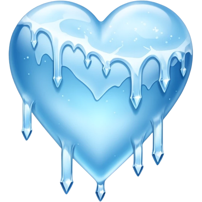 An ice blue heart with frost spidering across it and icecyles dripping from it emoji