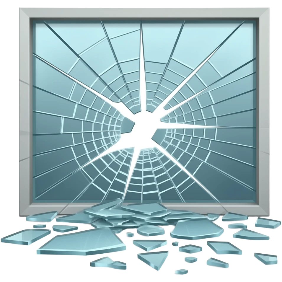 A shattered window with the glass laying on the ground emoji