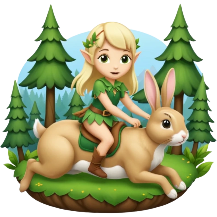 tiny forest elf blonde hair riding bunny emoji
