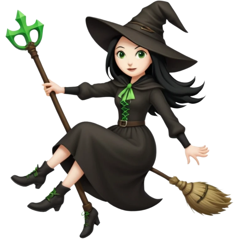 wicked looking witch flying high in the air on a broom emoji