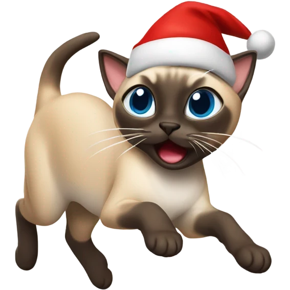 Running Siamese cat wearing a Santa hat  emoji