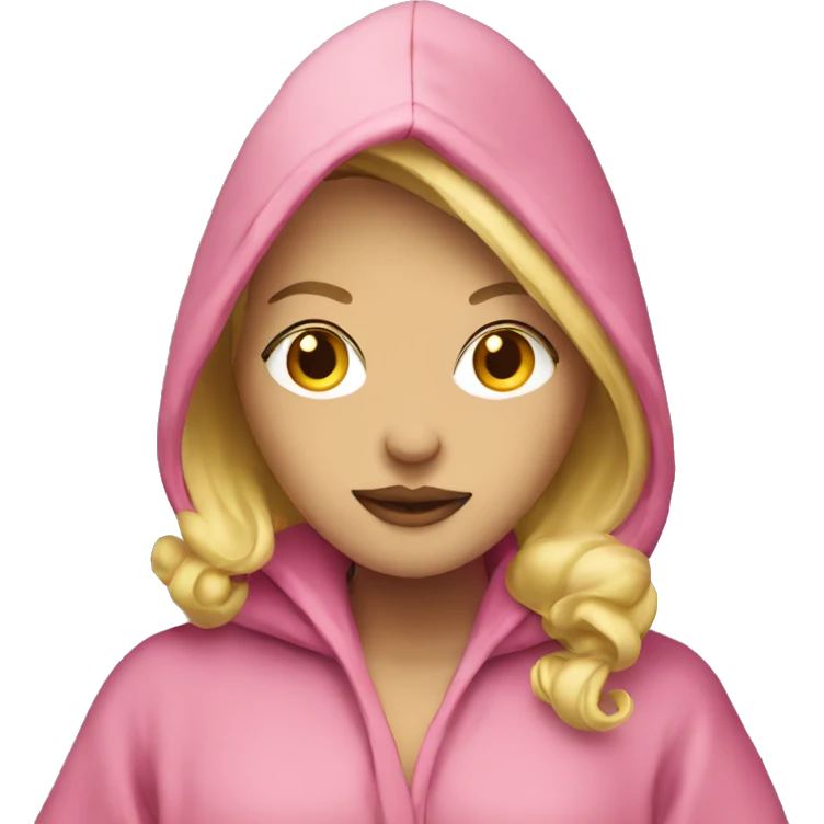 Blonde woman pink robe with hood smoking  emoji